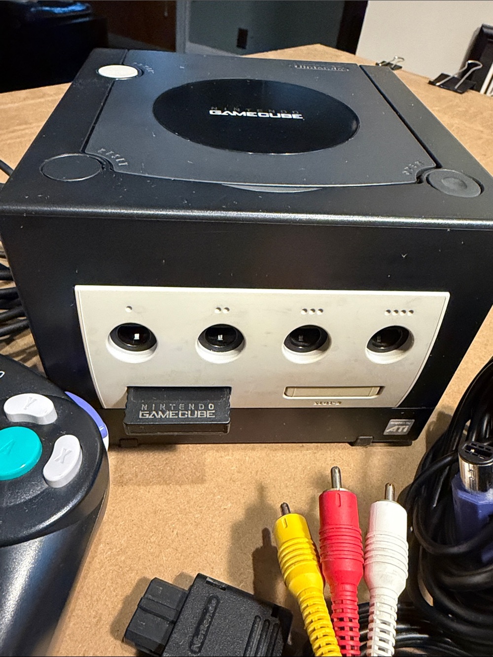 Nintendo GameCube Console. All wires included. 2 controllers. 1 Memory card.